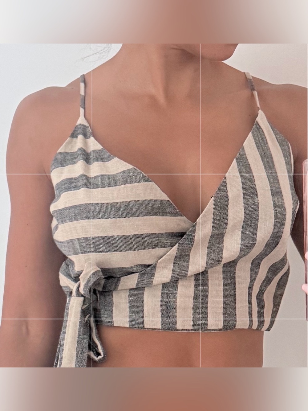 ASTR-Striped Wrap Crop Top - Blue & Cream - Picture 1 of 4